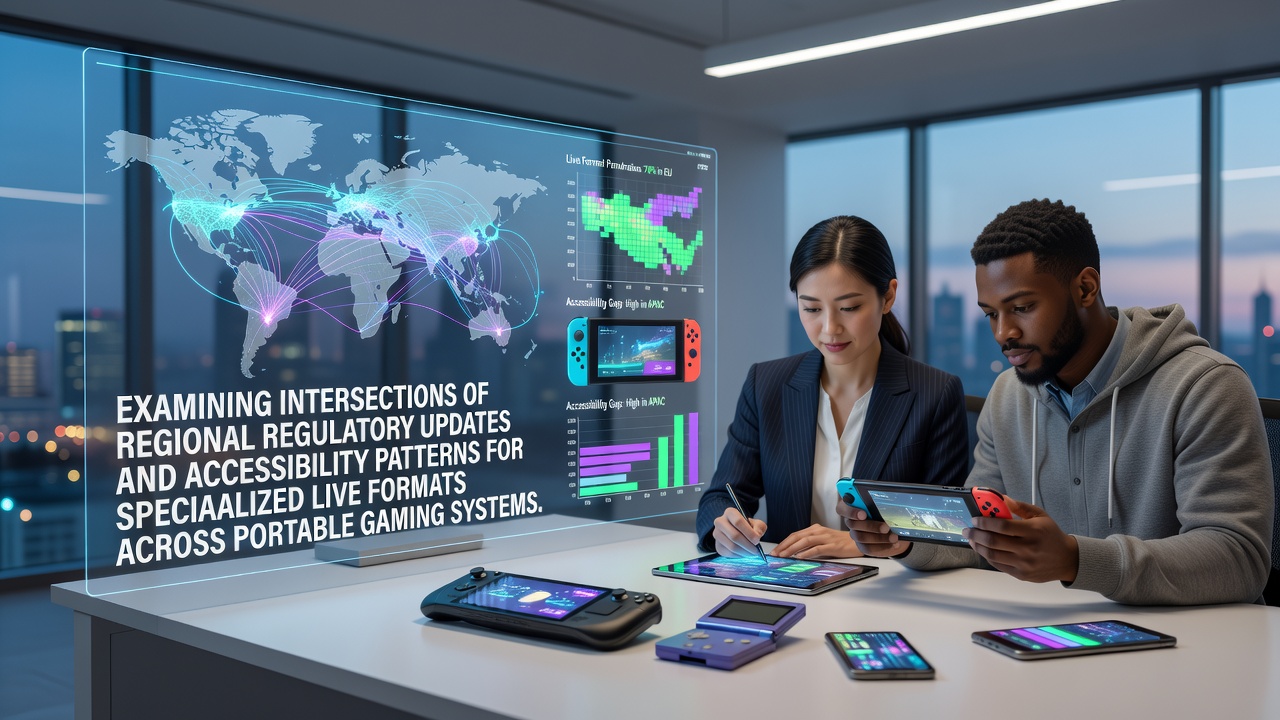Portable gaming devices displaying live dealer interfaces with regulatory compliance indicators overlaid on screens