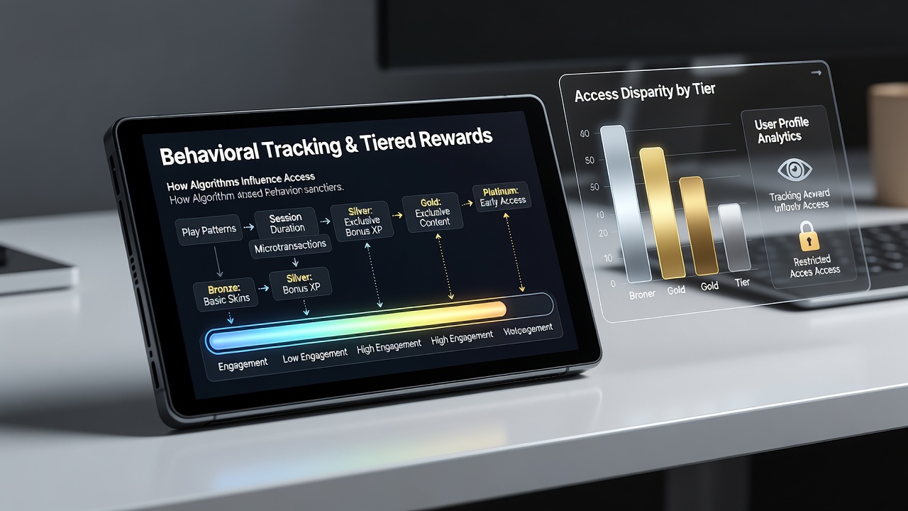 Mobile screen displaying tiered reward options influenced by behavioral tracking data in a portable gaming app