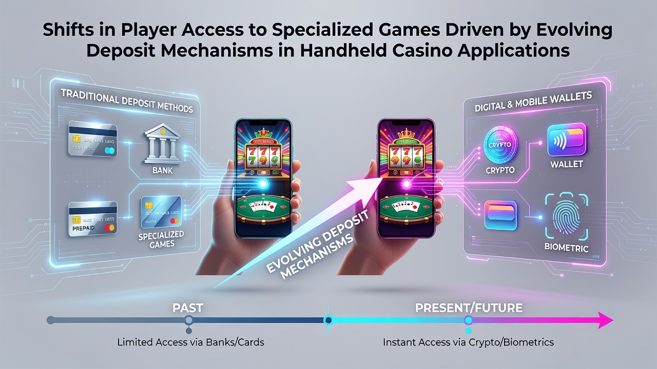Mobile casino app interface showing deposit options and specialized game categories on a handheld device